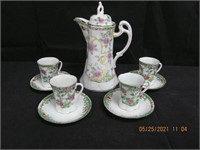 JAPAN COCOA POT, 4 CUPS AND SAUCERS