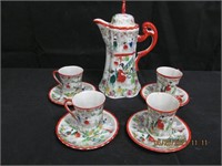JAPAN SCENE COCOA POT& 4 CUPS AND SAUCERS