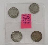 Lot 4 SILVER Canada 50 Cent Coins 1916 - 1919