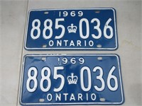 1969 Ontario License plates Matching Set Canada