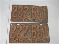 1923 Ontario License Plates Matching Pair Canada