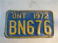 1972 Ontario Motorcycle License Plate Vintage