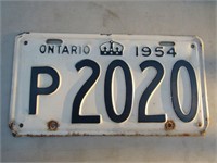 1954 Ontario License Plate Vintage Canada