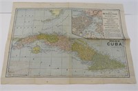 Vintage Folded CUBA Map + World on the Other Side