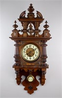 Antique Austrian Carved Walnut R A Wall Clock
