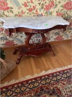 BEAUTIFUL MARBLE TOP CHERRY WOOD TABLE