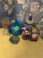 GLASSWARE AND LAMP