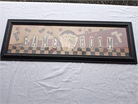 Game Room Sign Wood/Glass 33x11"