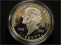 1993-S Thomas Jefferson Silver Dollar; 1743-1993;