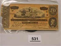 1864 $20 Bank Note/Bill; Richmond; Dated Feb. 17th