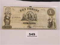 1852 Hungarian 1 Forint Note;