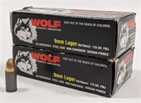 100 Rounds of Wolf Steel Case 9mm Luger