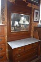 Walnut Marble Top 4 Drawer Victorian Dresser w/