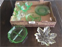 Box Lot of Antique Vaseline Green Glassware