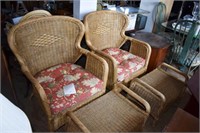 Pair of Wicker Chairs & Ottomans