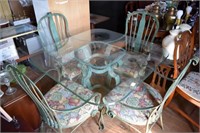 Wrought Iron Glass Top Table w/4 Chairs