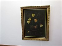 Framed oil painting. Flowers. Signed.