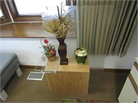 Basket, rug, cabinet, décor planters.