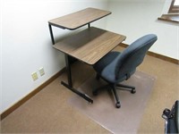 Desk, chair, floor mat.