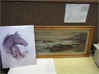 Signed Robert wood painting, horse print.