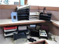 Office desk baskets/sorting files.