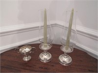 sterling weighted candleholders & sugar