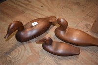 3 Carved Duck Decoys Unmarked