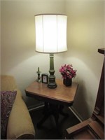 antique lamp table,lamp & items on top