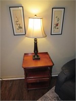 end table,lamp & wall pictures