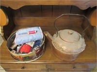 copper kettle & sewing items