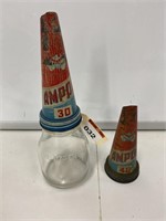 Pair Ampol Chevron Tin Tops Inc One Imperial Pint