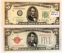 1928 & 1950 $5 bills