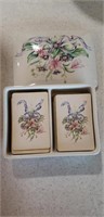 Vintage Horchow Floral Porcelain Playing Card Dish
