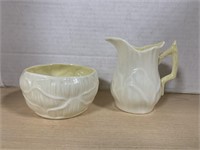 Belleek Creamer & Sugar Vine Pattern (green mark)