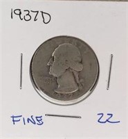 1937D  Washington Quaurter  Fine