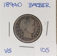 1894O  Barber Quarter VG