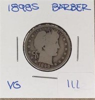 1898S  Barber Quarter VG