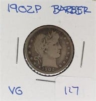 1902P  Barber Quarter VG
