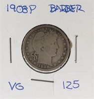1908O  Barber Quarter VG