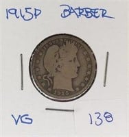 1915P  Barber Quarter VG