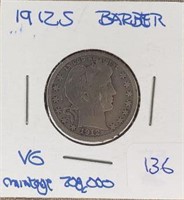 1912S  Barber Quarter Key Date Mintage 708,000 VG