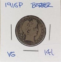 1916P  Barber Quarter VG