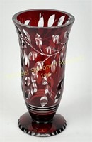 RUBY CUT TO CLEAR GLASS VASE