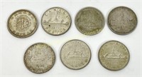 SEVEN CANADIAN PRE-1967 SILVER DOLLARS