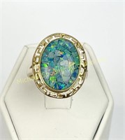14K YELLOW GOLD OPAL DOUBLET RING