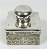 LARGE ENGLISH STERLING AND CRYSTAL INKWELL