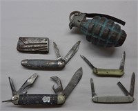 Practice Grenade, 1908 Savage 22 Clip, Knives