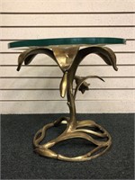 Metal art Iris form end table with glass