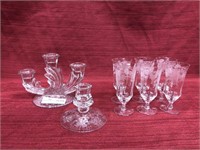 8pc unsigned Hersey crystal, 6 cordials, 1 3