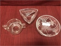 3 crystal bowls various shapes and sizes